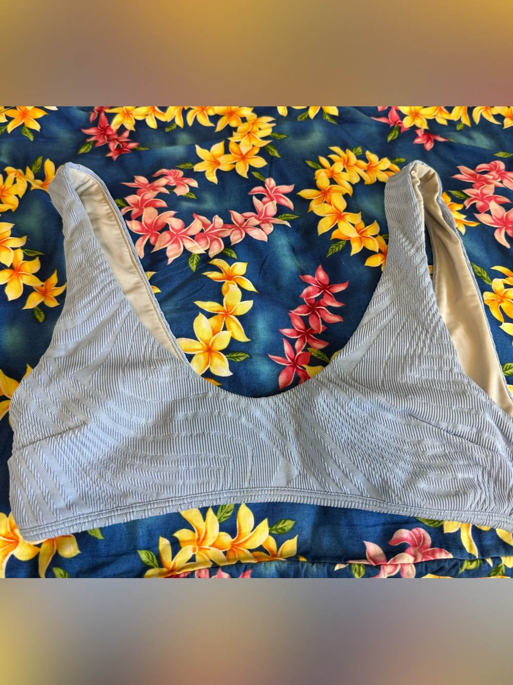 Ribbed Light Blue Scoop Bikini Top